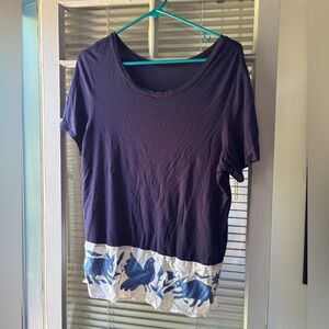 Navy Blue Women's Top with White and Blue Otomi Embroidery